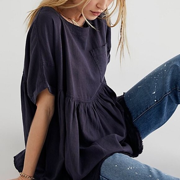 Moon City Top Tunic Empire Waist Linen Top - Picture 1 of 8